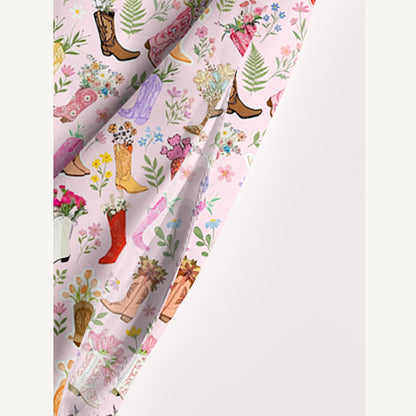 Vintage Floral Cowboy Boots Print Wide Straps Maxi Dress With Pockets