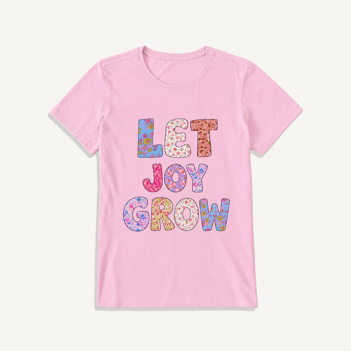 Let Joy Grow Floral Letters Print Crew Neck Cotton Tee