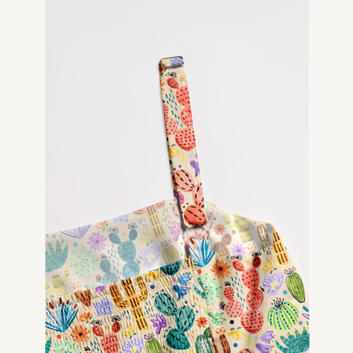Colorful Watercolor Cactus Garden Print Wide Straps Maxi Dress With Pockets