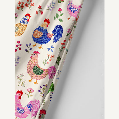 Colorful Farm Chickens Print Cotton Wide Straps Maxi Dress With Pockets