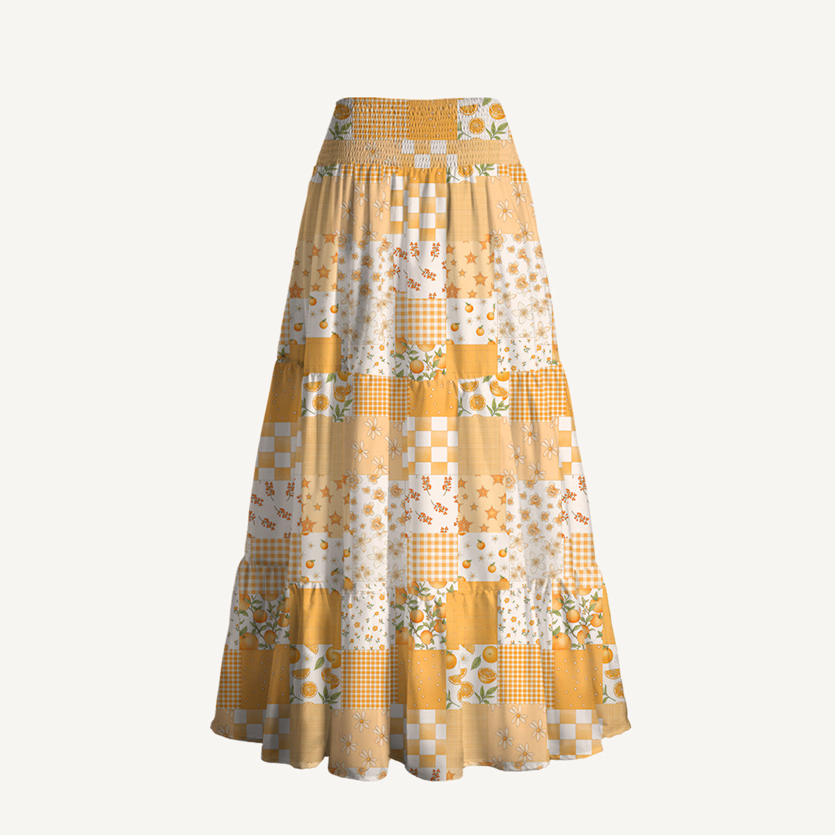 Lemon Sunshine Patchwork Print Convertible Maxi Skirt & Strapless Dress