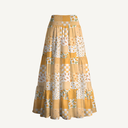 Lemon Sunshine Patchwork Print Convertible Maxi Skirt & Strapless Dress
