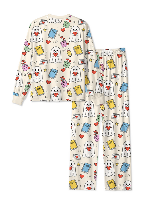 Vintage Cream Cute Heart Ghost School Supply Mixed Pajamas