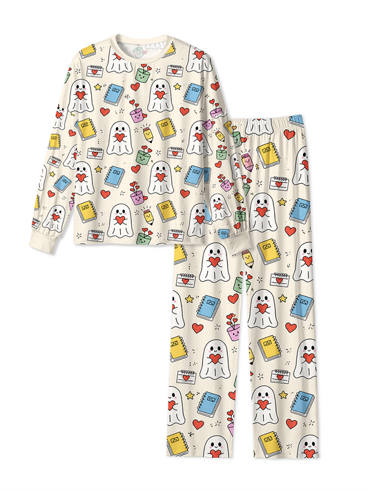 Vintage Cream Cute Heart Ghost School Supply Mixed Pajamas