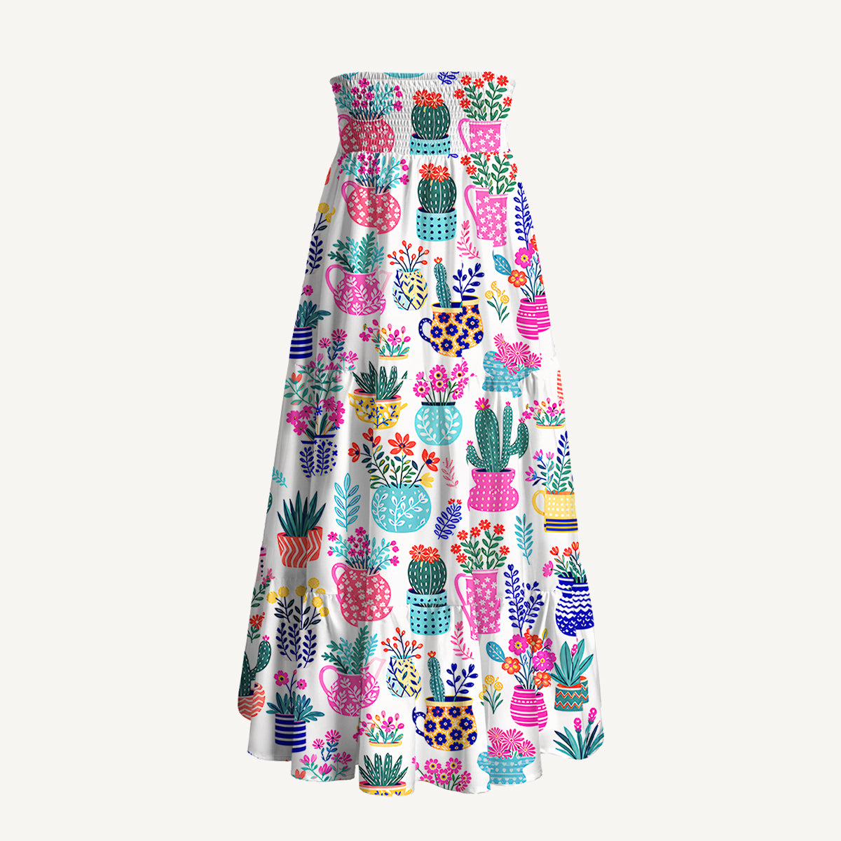 Cactus and Flowers Print Convertible Maxi Skirt & Strapless Dress