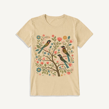 Blossom Bird Serenity Print Crew Neck Cotton Tee