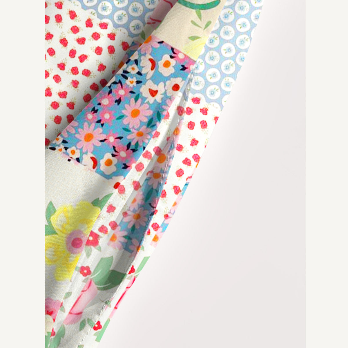 Spring Blossom Patchwork Print Wide Straps Maxi Dress With Pockets
