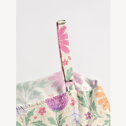 Pastel Wildflower Meadow Print Wide Straps Maxi Dress With Pockets