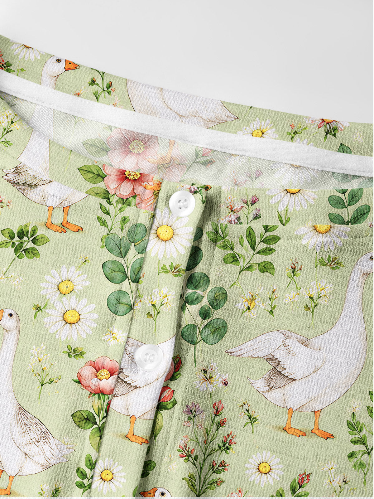 Lightweight Crew Neck Long‑Sleeve Cropped Pastoral Goose Garden Print Fine‑Knit Cardigan