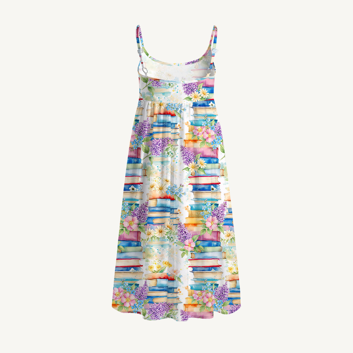 Blooming Bookshelf Print Spaghetti Strap Mini Dress