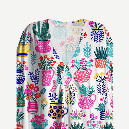 Cactus and Flowers Kimono Sleeve Kaftan Dress