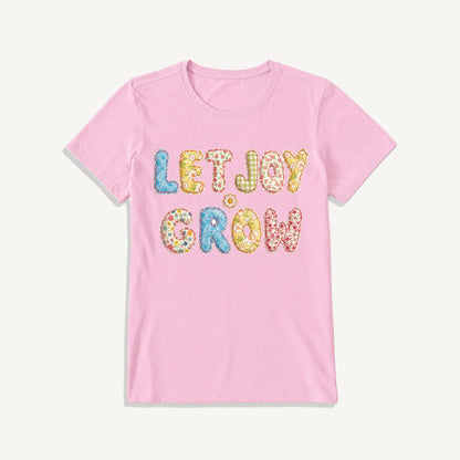 Let Joy Grow Patchwork Print Crew Neck Cotton Tee