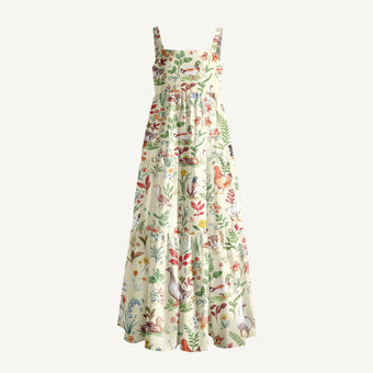 Countryside Garden Critter Print Wide Straps Maxi Dress With Pockets