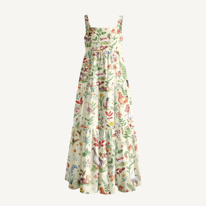 Countryside Garden Critter Print Wide Straps Maxi Dress With Pockets
