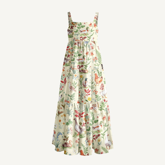 Countryside Garden Critter Print Wide Straps Maxi Dress With Pockets