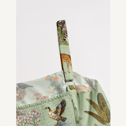 Forest Animal Garden Print Wide Straps Maxi Dress With Pockets