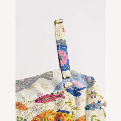 Boho Colorful Fish Print Wide Straps Maxi Dress With Pockets