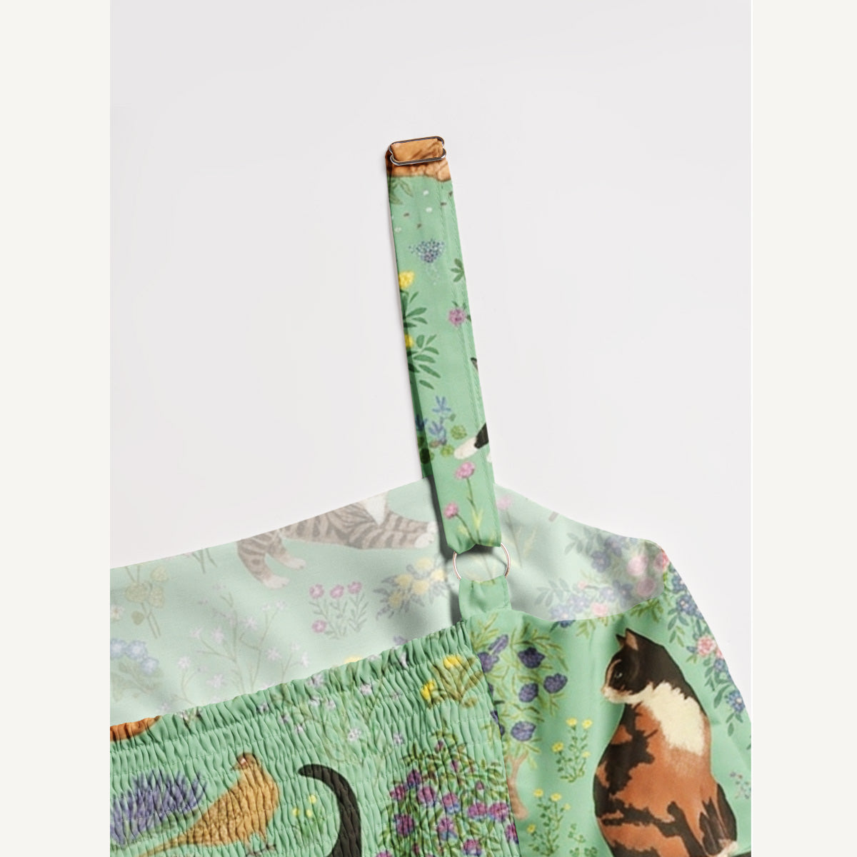 Botanical Cat Garden Print Wide Straps Maxi Dress With Pockets