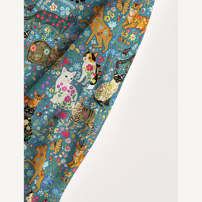 Colorful Garden Cat Pattern Wide Straps Maxi Dress With Pockets