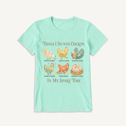 Floral Chicken Garden Life Print Crew Neck Cotton Tee