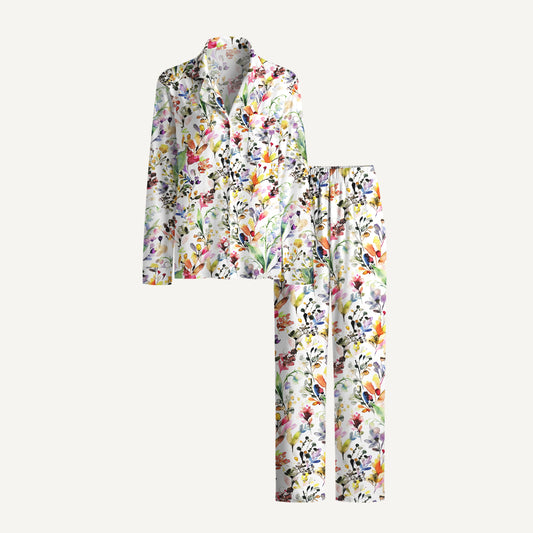 Watercolor Wildflower Garden Print Long Pajama Set
