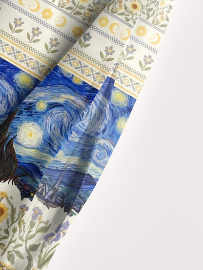 Starry Night Flower Field Print Wide Straps Maxi Dress With Pockets