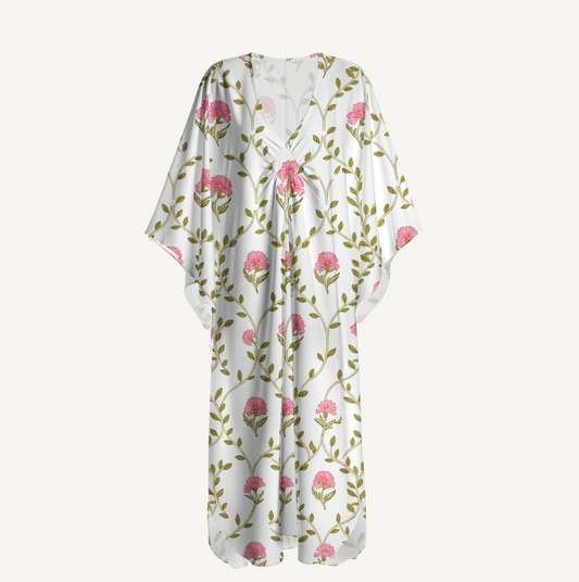 V‑Neck Clover Vine Whisper Kimono Sleeve Kaftan Dress