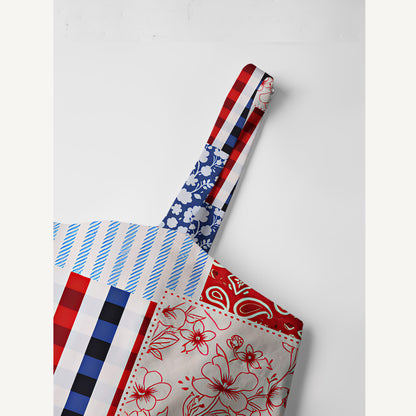 Patriotic Patchwork Print Cotton Wide Straps Maxi Dress With Pockets