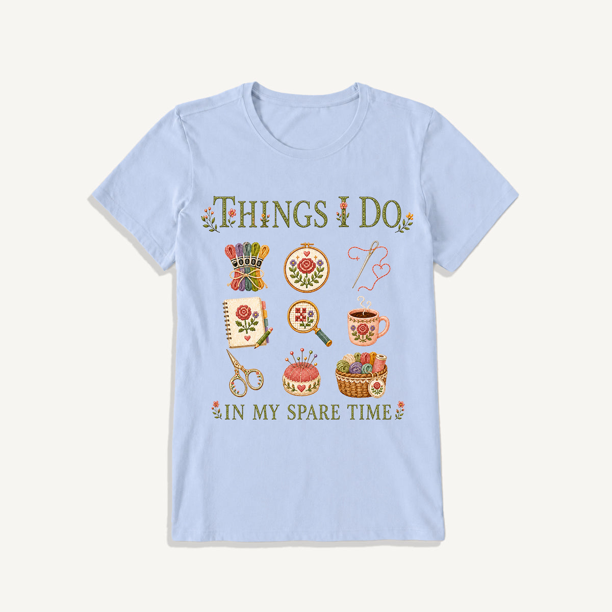 Stitched Cozy Craft Garden Print Crew Neck Cotton Tee