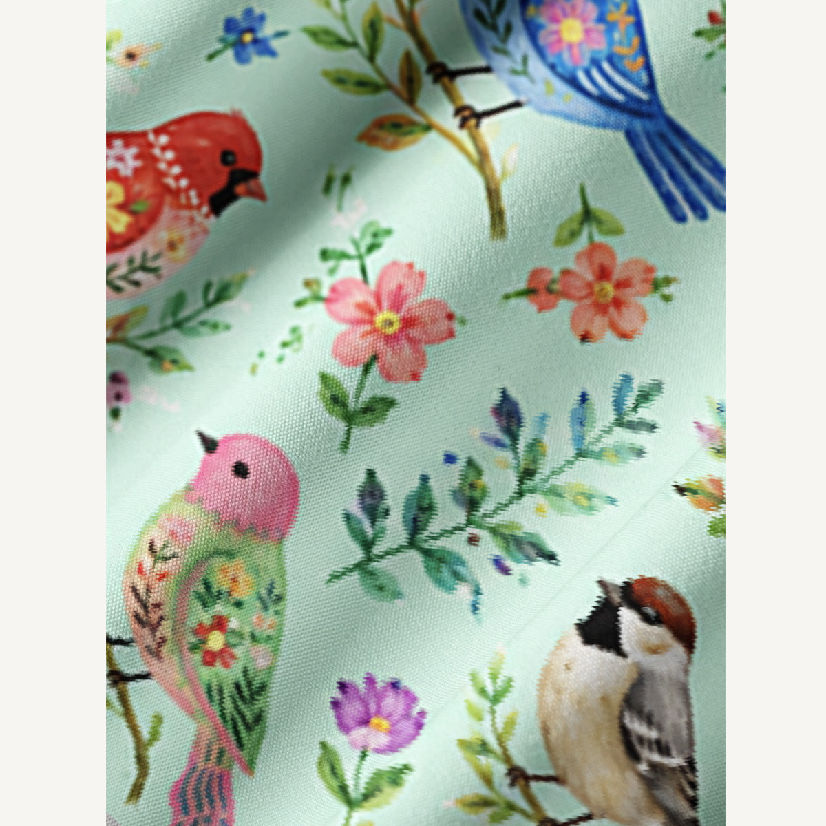 Colorful Songbird Garden Print Boho Tie‑Neck Smock Mini Dress