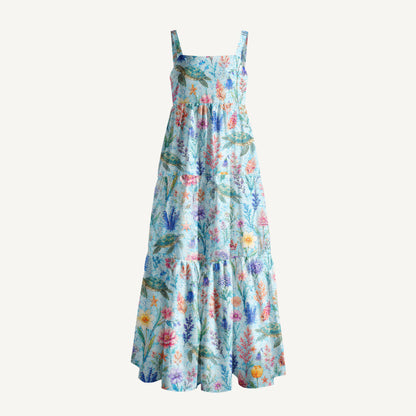 Sea Garden Print Wide Straps Maxi Dress With Pockets