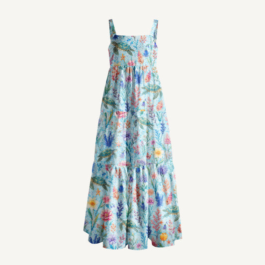 Sea Garden Print Wide Straps Maxi Dress With Pockets