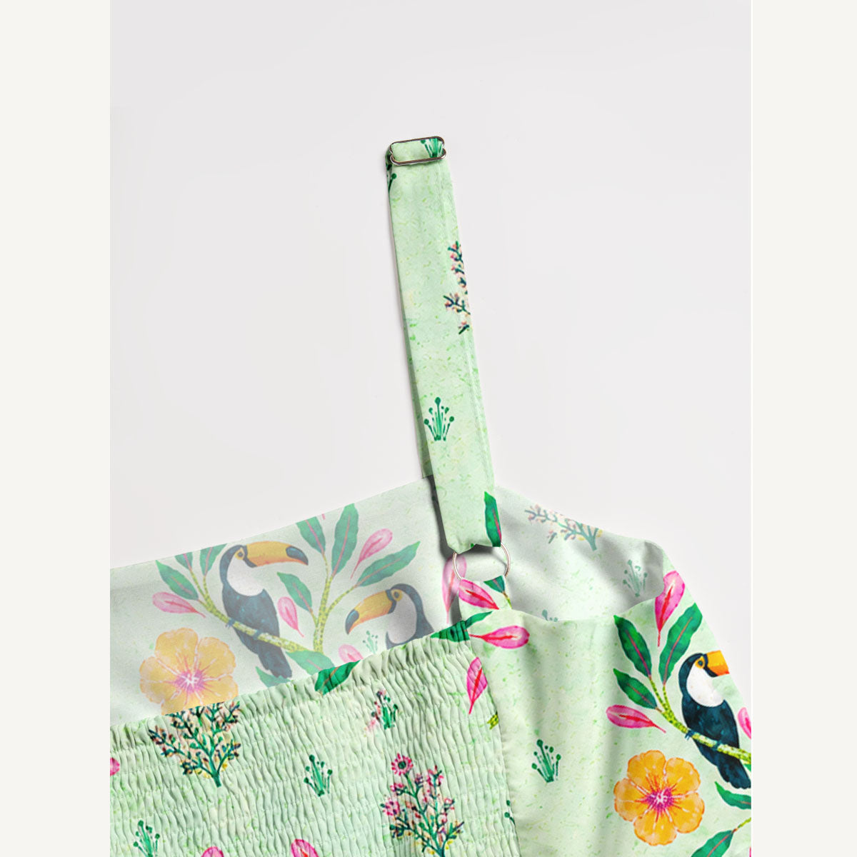 Tropical Toucan Garden Print Wide Straps Maxi Dress With Pockets