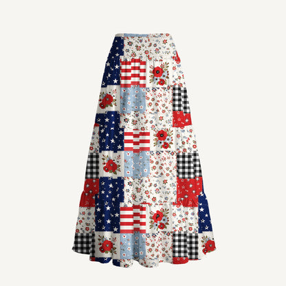 Flower Americana Patchwork Print Convertible Maxi Skirt & Strapless Dress