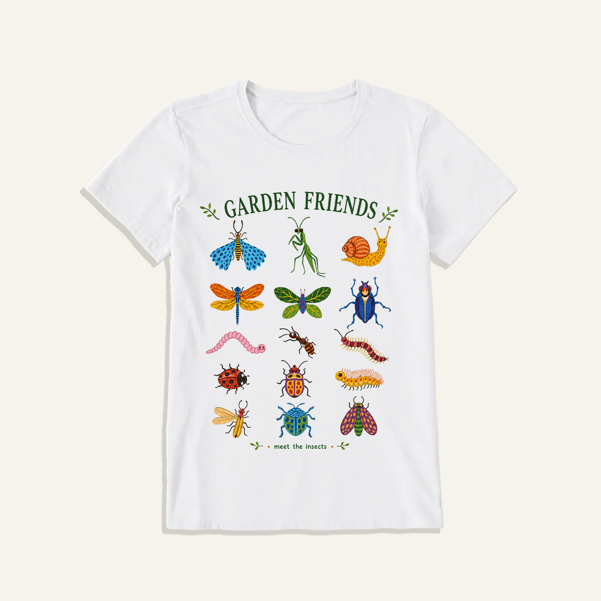 Garden Friends Insect Chart Print Crew Neck Cotton Tee