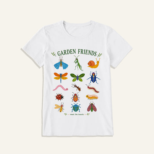 Garden Friends Insect Chart Print Crew Neck Cotton Tee