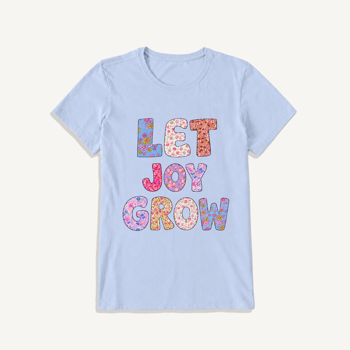 Let Joy Grow Floral Letters Print Crew Neck Cotton Tee