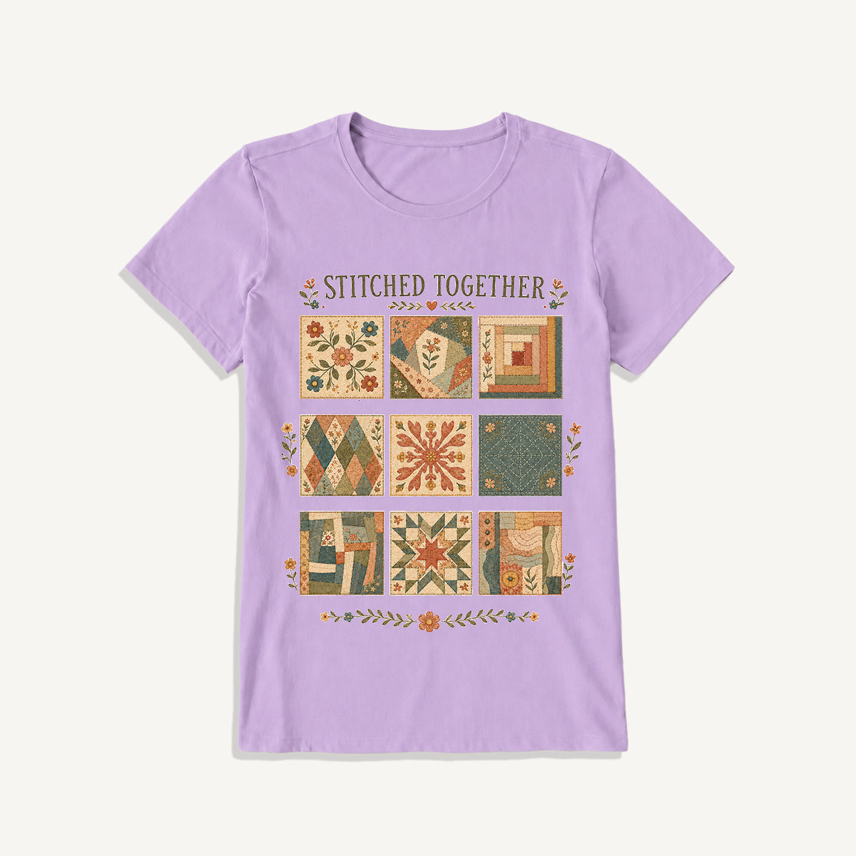 Classic Quilt Styles Poster Print Crew Neck Cotton Tee
