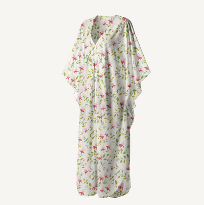 V‑Neck Ruby Vine Kimono Sleeve Kaftan Dress