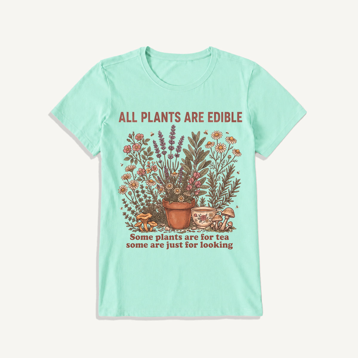 All Plants Are Edible Print Crew Neck Cotton Tee