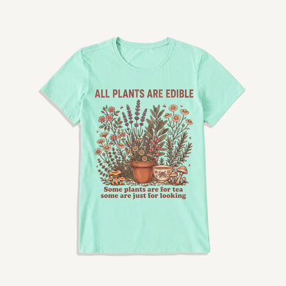 All Plants Are Edible Print Crew Neck Cotton Tee