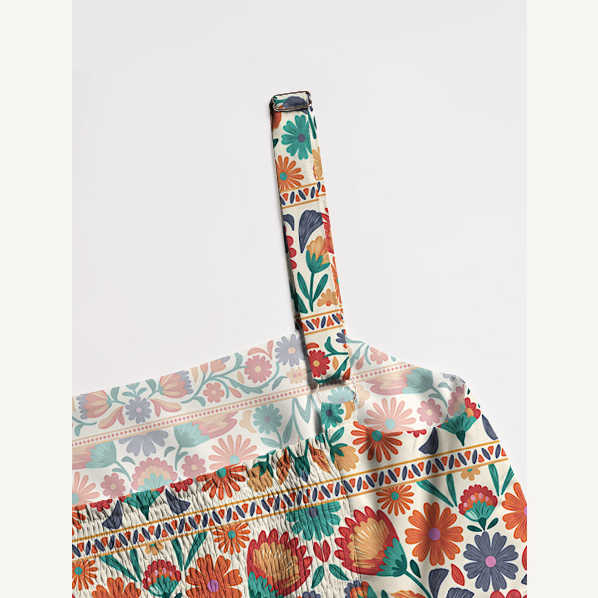 Square Neck Bohemian Folk Floral Stripe Print Wide Straps Maxi Dress With Pockets
