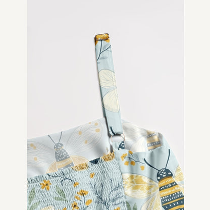 Vintage Floral Bees Print Wide Straps Maxi Dress With Pockets