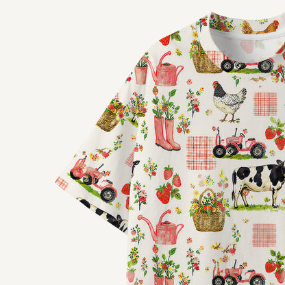 Watercolor Pink Farm Chicken print Premium Eco Tee