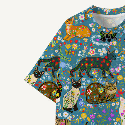 Colorful Garden Cat Pattern print Premium Eco Tee