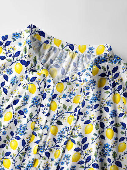 Blue Lemon Floral Print Boho Long Sleeve Tie‑Neck Blouse