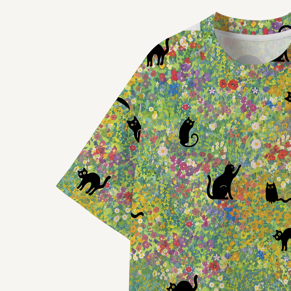 Wildflower Garden Black Cat print Premium Eco Tee
