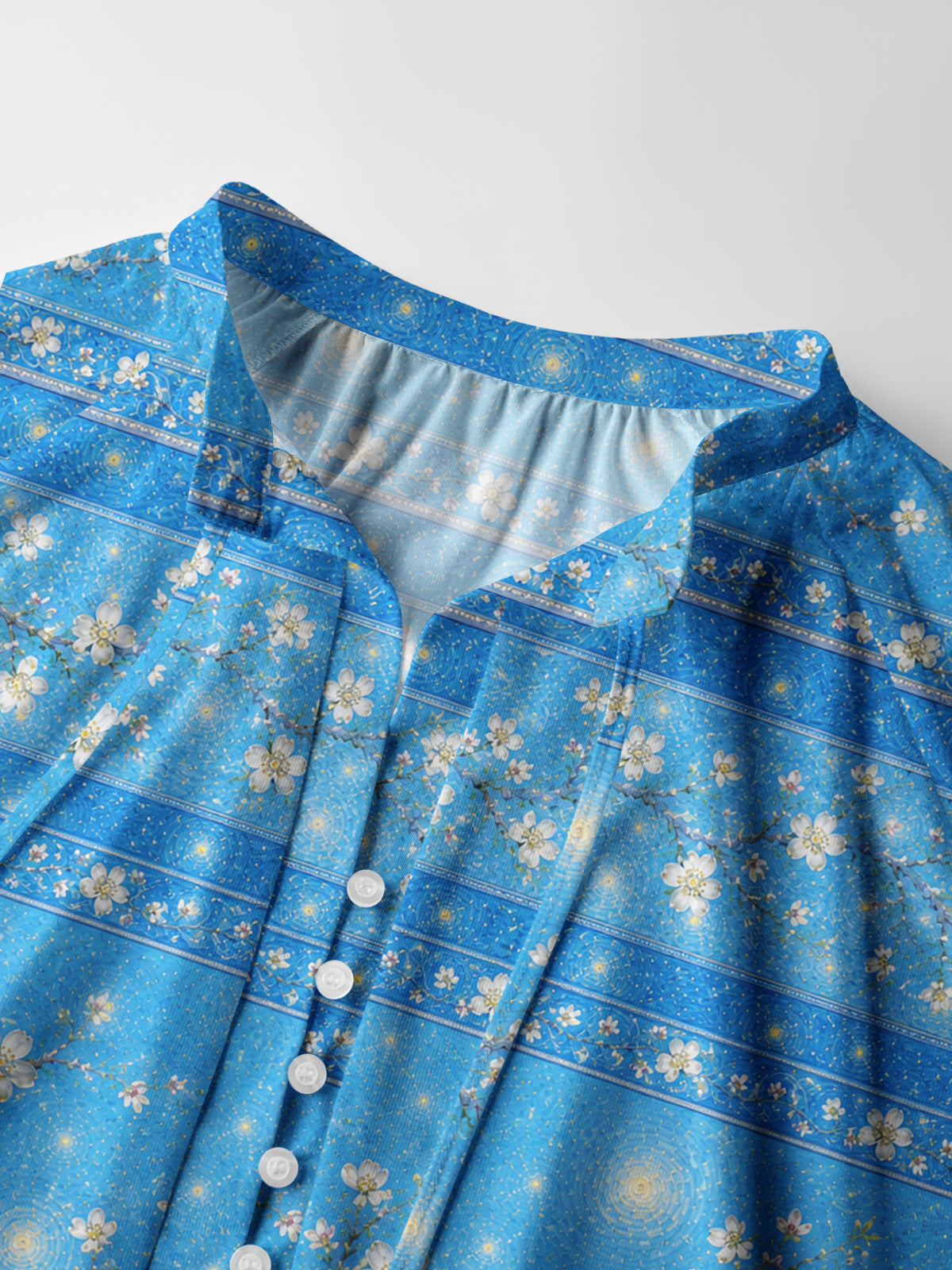 Night Garden Starry Print Boho Long Sleeve Tie‑Neck Blouse