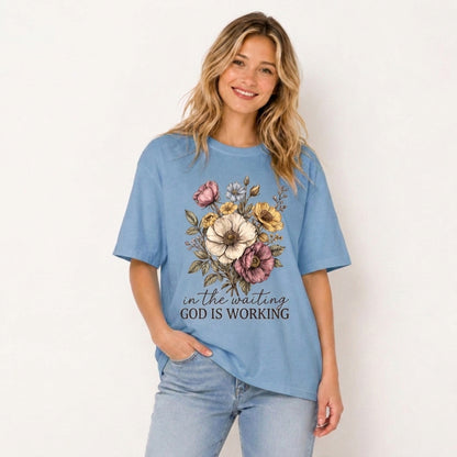 Vintage Wildflowers Bouquet Print Crew Neck Cotton Tee