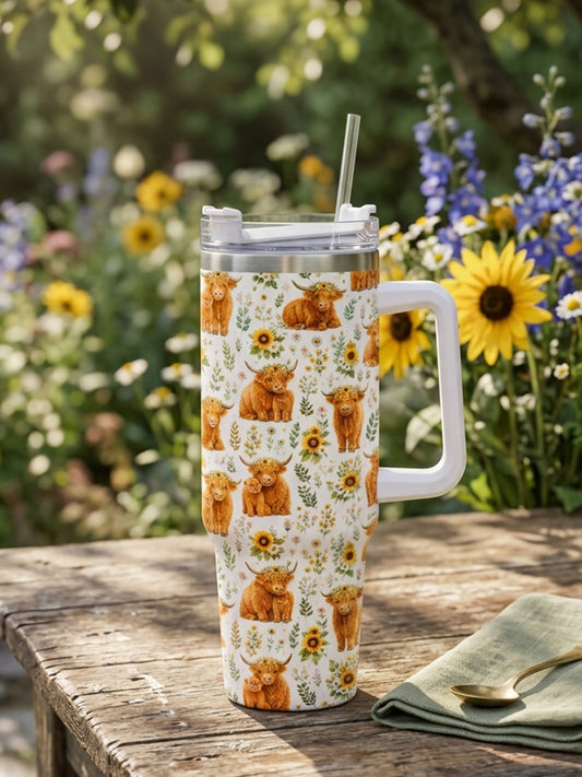 Spring Highland Cow Floral 40oz Tumbler